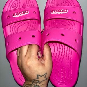 Electric pink crocs